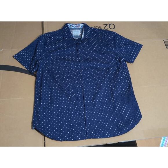 Denim & Flower Navy Blue Polka Dot Floral Shirt, Ricky Singh Button Down, Large - Picture 1 of 7